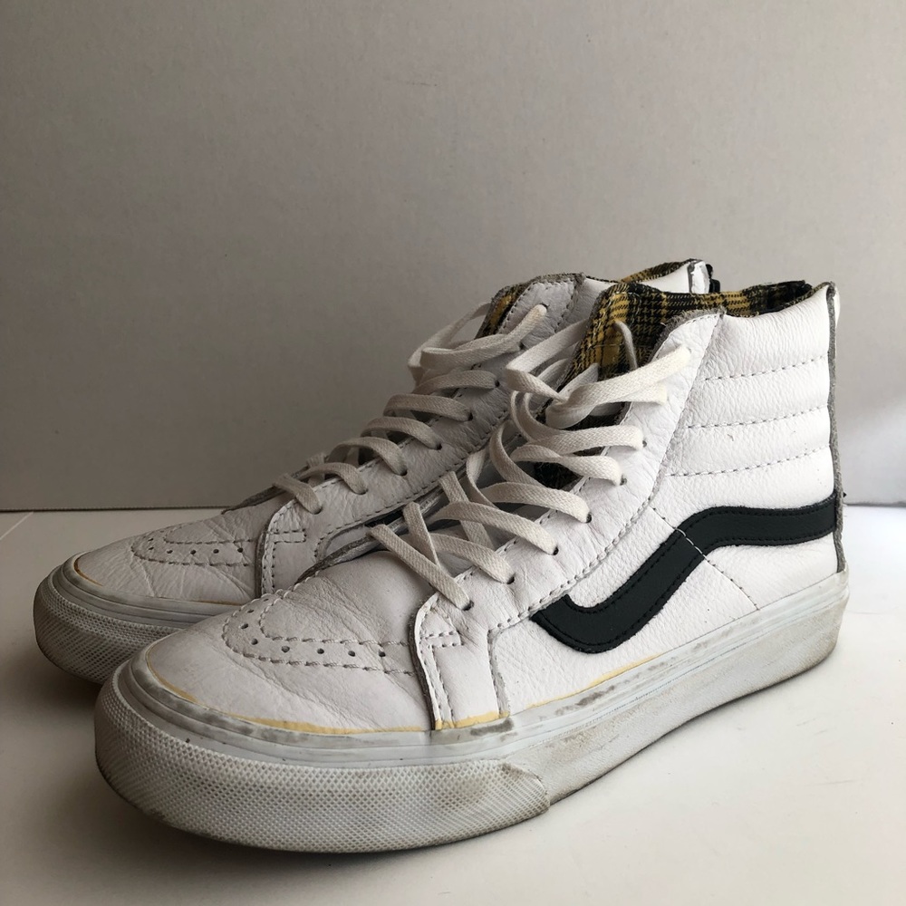 Vans White and Black Leather Sk8-Hi